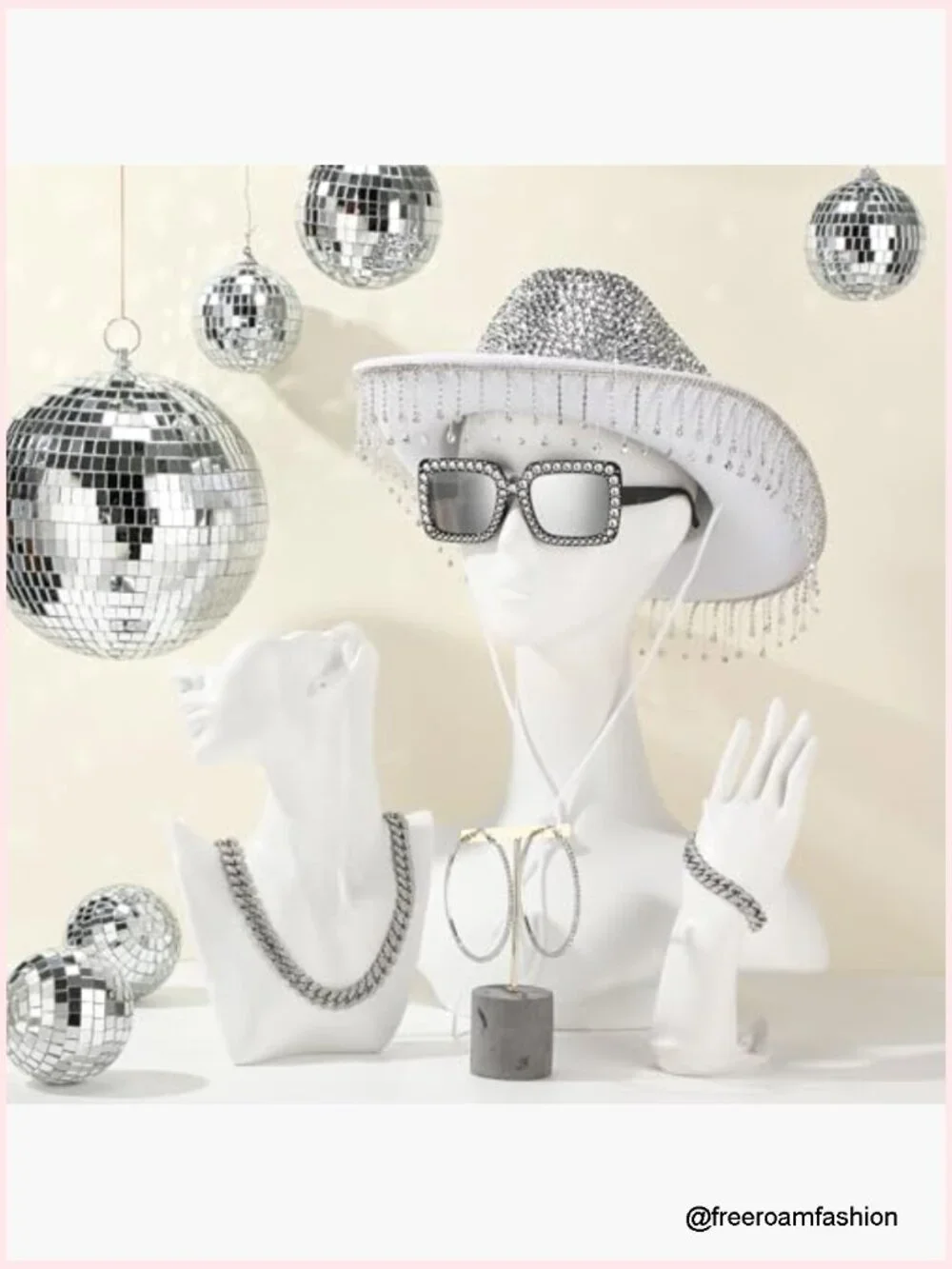 6pc Rhinestone Cowgirl Set with Bling Hat Sunglasses Necklace Bracelet Earrings